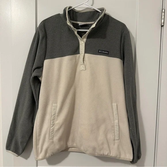 Columbia Sportswear Company Cream Grey Snap Fleece Pullover Sweater Size XL - Picture 2 of 12